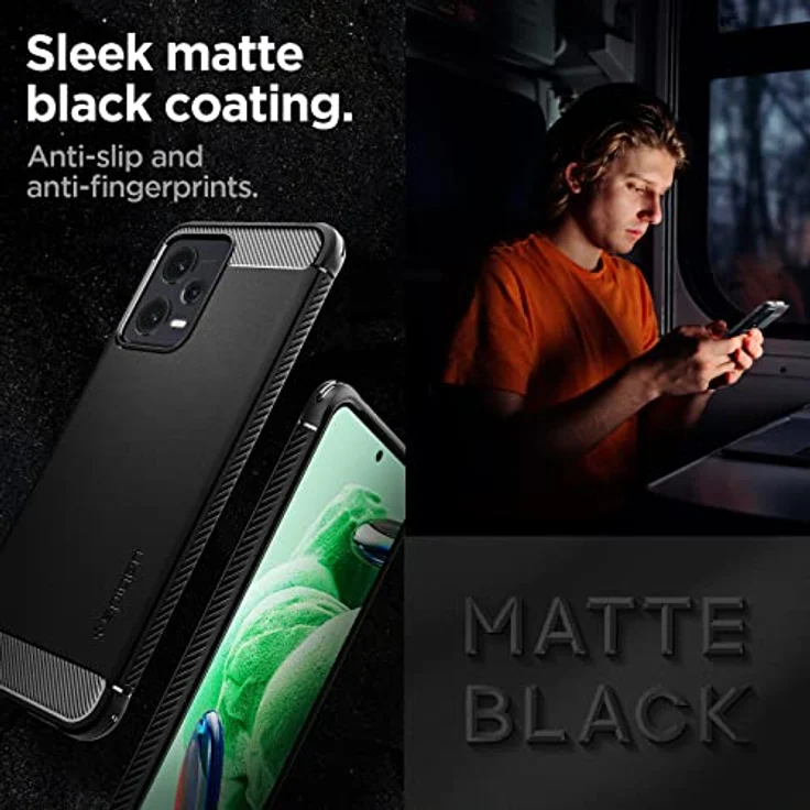 Spigen Rugged Armor Hülle Kompatibel mit Xiaomi Redmi Note 12 5G / Poco X5 5G -Schwarz, Einfarbiges TPU mit Prägung im Karbon Look – Bild 5