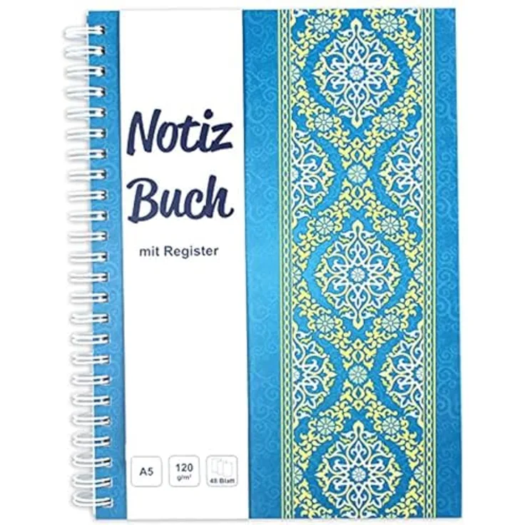 RNK Verlag Notizbuch A5 mit Register A-Z, Blue Orient, 48 Blatt, liniert, Hardcover 