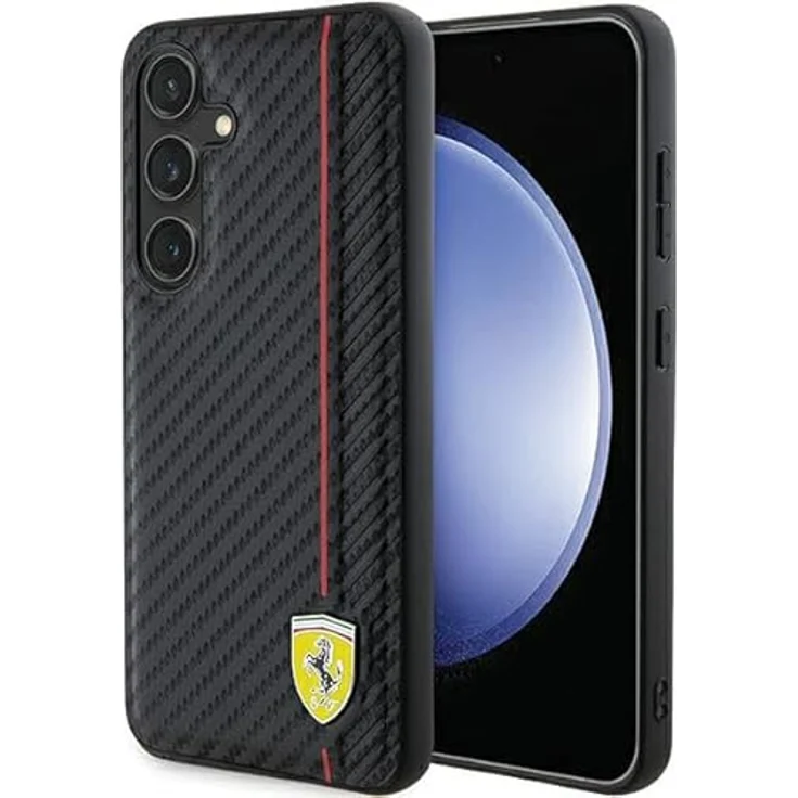 Ferrari Handyhülle Case Galaxy S24, Carbon-Look schwarz, Metall-Logo, 6,2 Zoll, Stoßfest, passgenau – Bild 1
