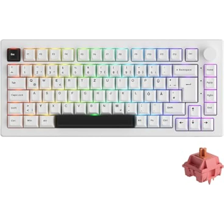 Akko 5075B Gaming Tastatur, RGB mit Rosewood Switches, Hot Swap-fähig, ISO DE/UK/Nordic, schwarz & weiß – Bild 1