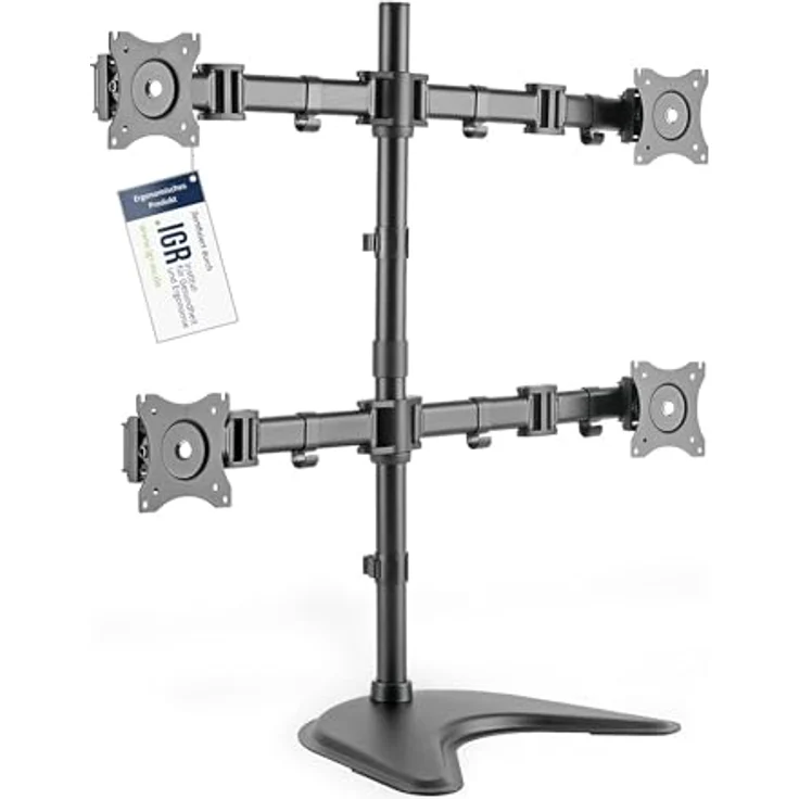 DIGITUS Monitor-Halterung - Standfuß - 4 Monitore - Bis 27 Zoll - Bis 4x 8 kg - VESA 75x75, 100x100 - Schwarz – Bild 2