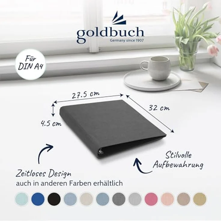 goldbuch Ringbuch A4 Bella Vista, dunkelgrau, aus Leinen mit 4 Ringmechanik und Klemmbügel, hochwertige Qualität Made in Germany – Bild 2