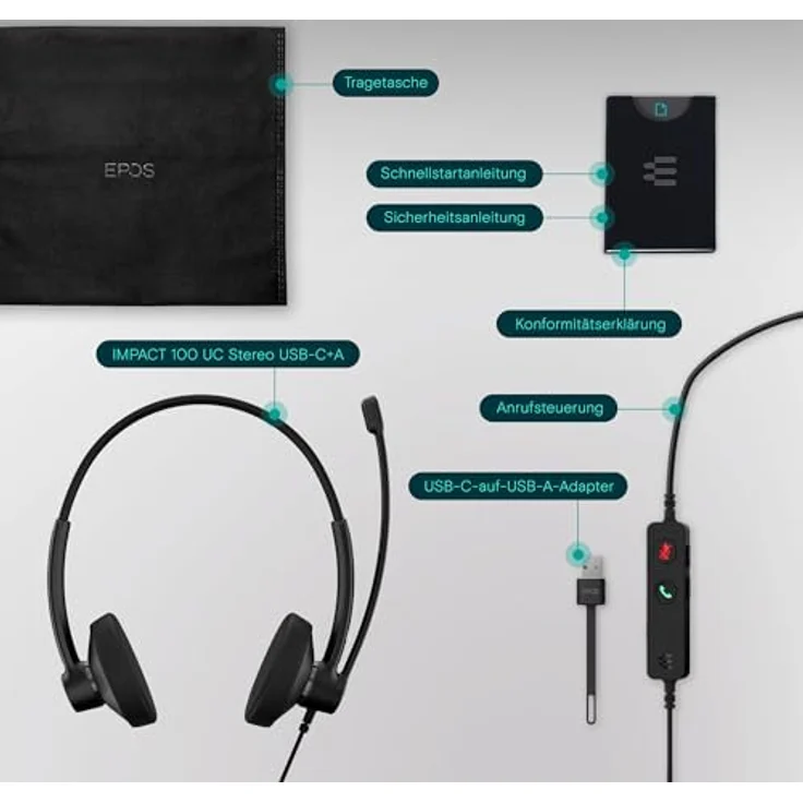 EPOS IMPACT 100 UC On Ear Headset, kabelgebundenes Stereo-Headset mit Noise Cancelling und Mikrofon-Stummschaltung, Schwarz – Bild 5