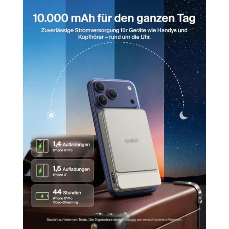 Belkin UltraCharge Power Bank, Induktive Slim-Ladegerät mit 10000 mAh, 25 Watt, Magnetisch, USB-C, Sand – Bild 5