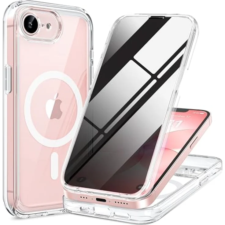 Miracase Sichtschutz Hülle für iPhone 17e / iPhone 16e, 360° Vollschutz, stoßfest, integrierte ANTI-SPY gehärtete Glas-Schutzfolie, kratzfest, klar – Bild 1