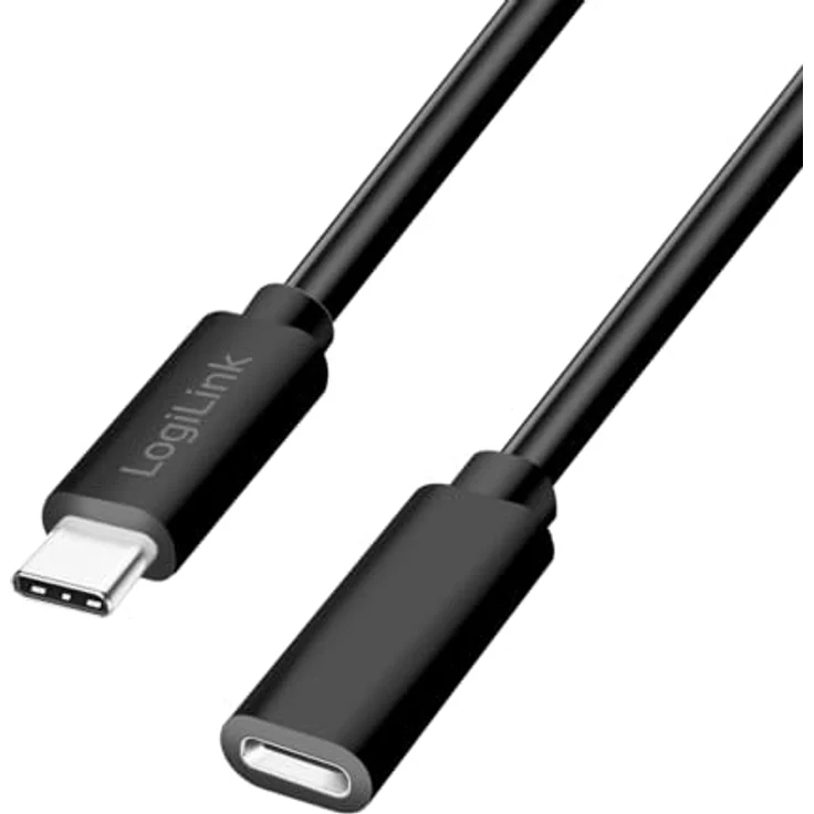 Logilink CU0210 - USB 2.0 Typ-C Verlängerungskabel mit PD Unterstützung (PowerDelivery), Schwarz, 1m