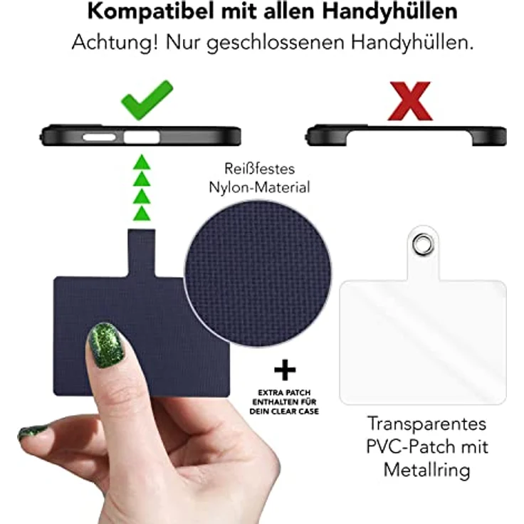 Nalia HoldMe Air, Universal Handykette mit 160 cm Lanyard & 2 Einlege-Pads, kompatibel mit Full-Cover Hüllen – Bild 6
