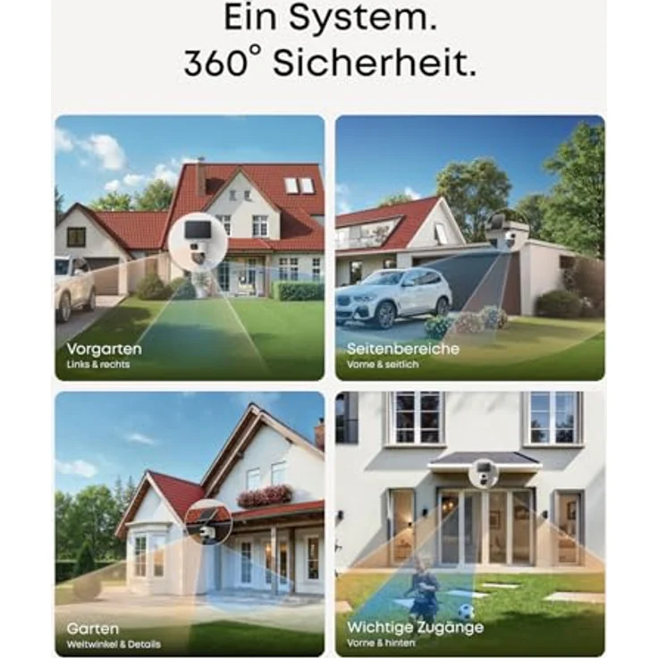 eufy Security eufyCam S4, kabellose Solar‑Outdoor‑Überwachungskamera mit 4K UHD, 360° Multi‑Kamera‑Auto‑Tracking, 8× Hybridzoom und Farbnachtsicht, kompatibel mit HomeBase S380 – Bild 4