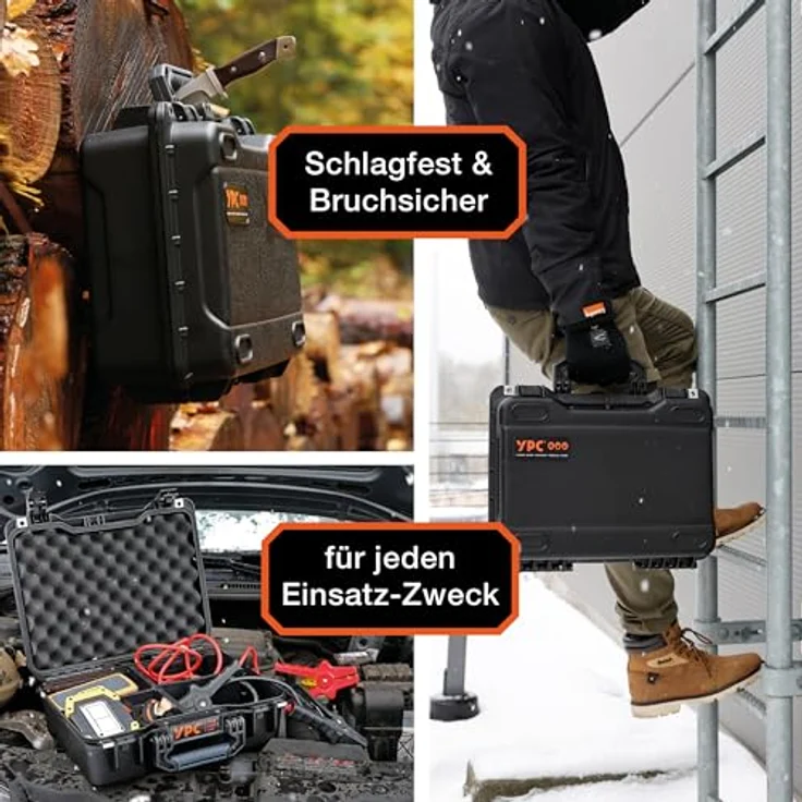 YPC Xplorer Case M – 40cm x 33cm x 16,5cm Outdoor Case, Sortierkoffer wasserdicht, Kamera Koffer Hardcase, Transportkoffer für Ausrüstung, Stapelbar – Bild 4