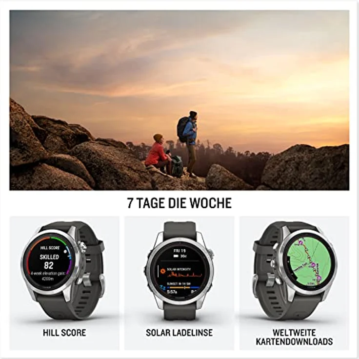 Garmin fēnix 7S Pro – GPS-Multisport-Smartwatch mit Farbdisplay und Touch-/Tastenbedienung, TOPO-Karten, über 60 vorinstallierte Sport-Apps, Garmin Music und Garmin Pay – Bild 2