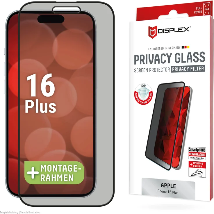Displex Schutzfolie Privacy Glass, Blickschutz - Schwarz, 10H Glas- und Kantenhärte, Full Cover Panzerglas, Privacy-Filter – Bild 1