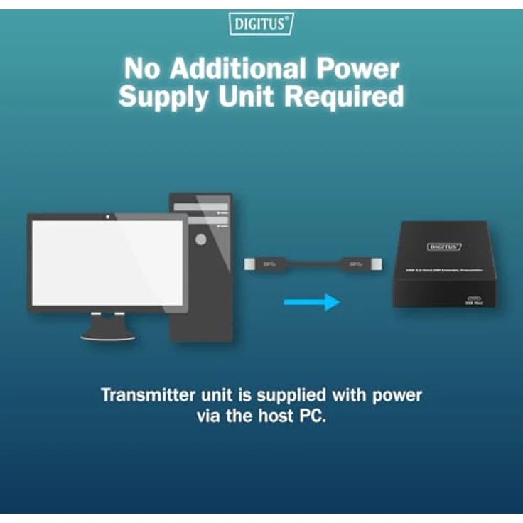 DIGITUS USB 3.2 Gen1 Ethernet-Extender, 4-Port USB-Hub mit 3x Typ-A und 1x Typ-C, 100m Reichweite, 5 Gbps, ESD- und Überspannungsschutz, Schwarz – Bild 4