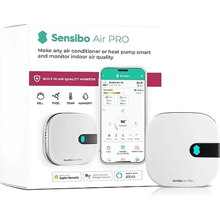 Sensibo Air PRO, Klimaanlagen-Steuerung & Luftqualitätssensor. Thermostat für Mini-Split, Fenster, tragbare AC. Sensor Temperatur & Luftfeuchtigkeit. Google, Alexa, Siri & Apple HomeKit kompatibel – Bild 1