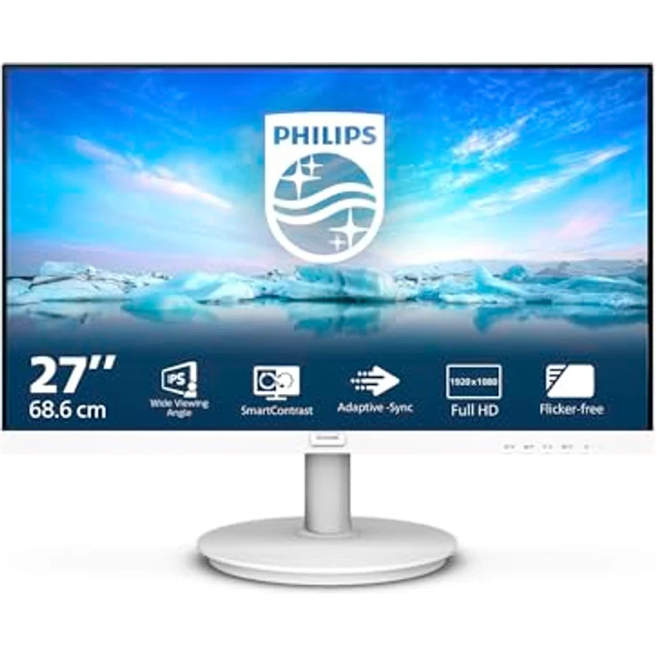 Philips 271V8AW - 27 Zoll Full HD Monitor, Flicker Free, Low Blue Mode, Adaptive Bild Synchronisation, eingeb. Lautsprecher, Weiss - Preisvergleich – Bild 2
