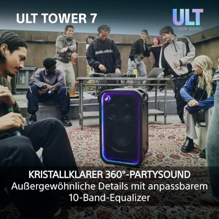 SONY ULT Tower 7, Kabelloser Bluetooth Party Lautsprecher mit 420 Watt Leistung, Schwarz, Musikgesteuerte Beleuchtung und 30 Stunden Akkulaufzeit – Bild 4