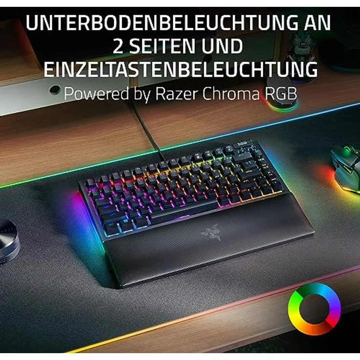 Razer BlackWidow V4 75% - Mechanische Gaming-Tastatur mit Hot Swap (Kompaktes 75-%-Layout, Unterbodenbeleuchtung an 2 Seiten, Multifunktionsregler und Medien-Tasten) US-Layout | Schwarz – Bild 5
