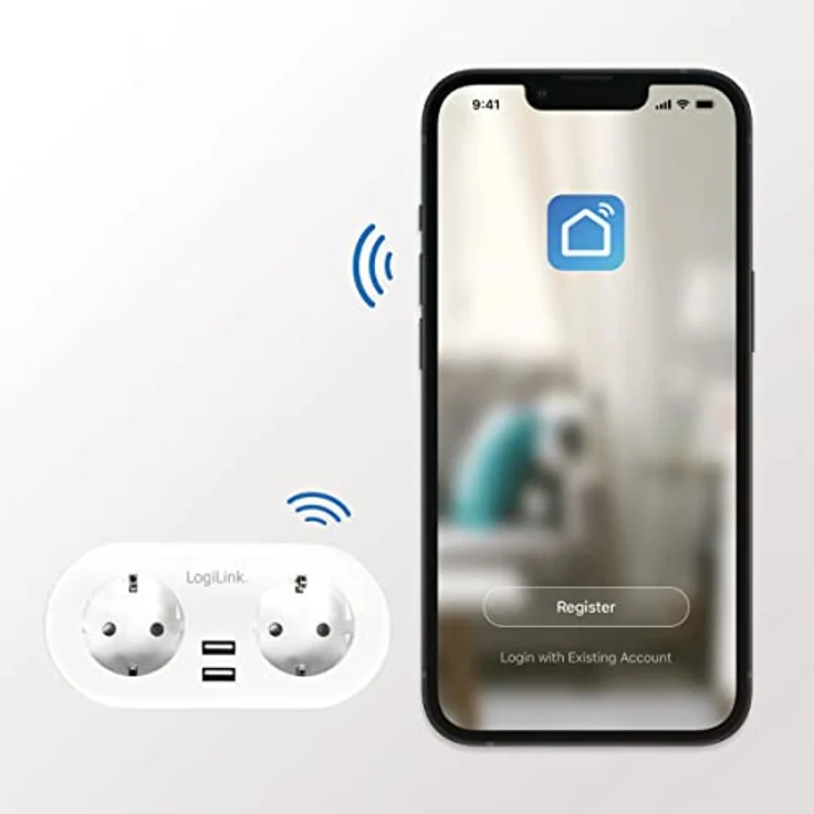 LogiLink SH0102 - Wi-Fi Smart Home Stromstecker 2-Fach (2X CEE 7/7) + 2X USB-A, über App steuerbar, IP20, Tuya kompatibel, unterstützt Amazon Alexa und Google Home – Bild 5