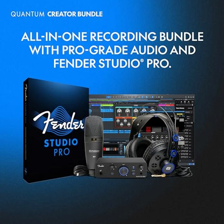 Fender Quantum Creator Bundle, All-in-One-Aufnahmepaket mit Fender Quantum LT 2-Schnittstelle, M7 Mikrofon, HD7 Kopfhörern und FS Pro Software – Bild 4