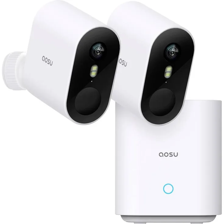 Aosu C6P C6P0.WAEU02000 WLAN IP Überwachungskamera-Set, 2048 x 1536 Pixel, drahtlos, batteriebetrieben, weiss, mit 32 GB erweiterten Speicher