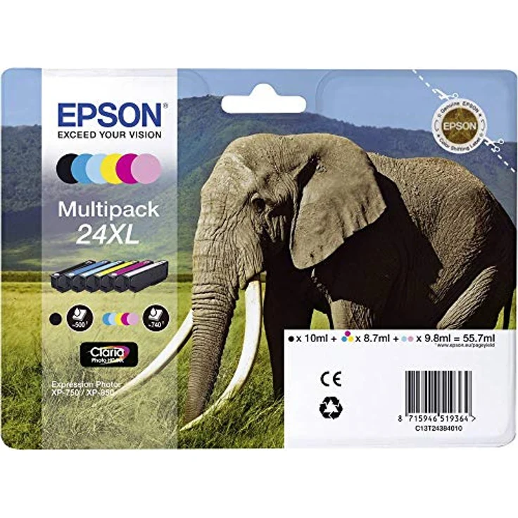 Epson Original 24XL Tinte Elefant (XP-750 XP-850 XP-950 XP-55 XP-760 XP-860 XP-960 XP-970) Multipack 6-farbig – Bild 2