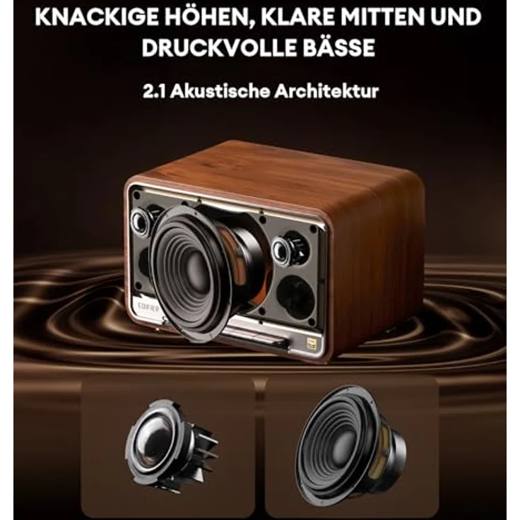 Edifier D32 Wireless Speaker, Hi-Res Audio, LDAC AAC, Bluetooth V5.3, 60W(RMS), 2.1 Akustik Architektur, Full Digital Signal Process, 11h Spielzeit, APP Control - Braun - Preisvergleich – Bild 3