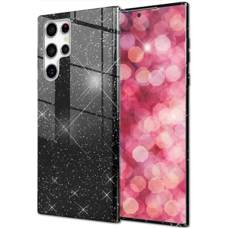 NALIA Stabile Glitzerhülle für Samsung Galaxy S24 Ultra, Schwarz, Anti-Schock Schutzhülle mit Glitzer-Pailletten – Bild 1
