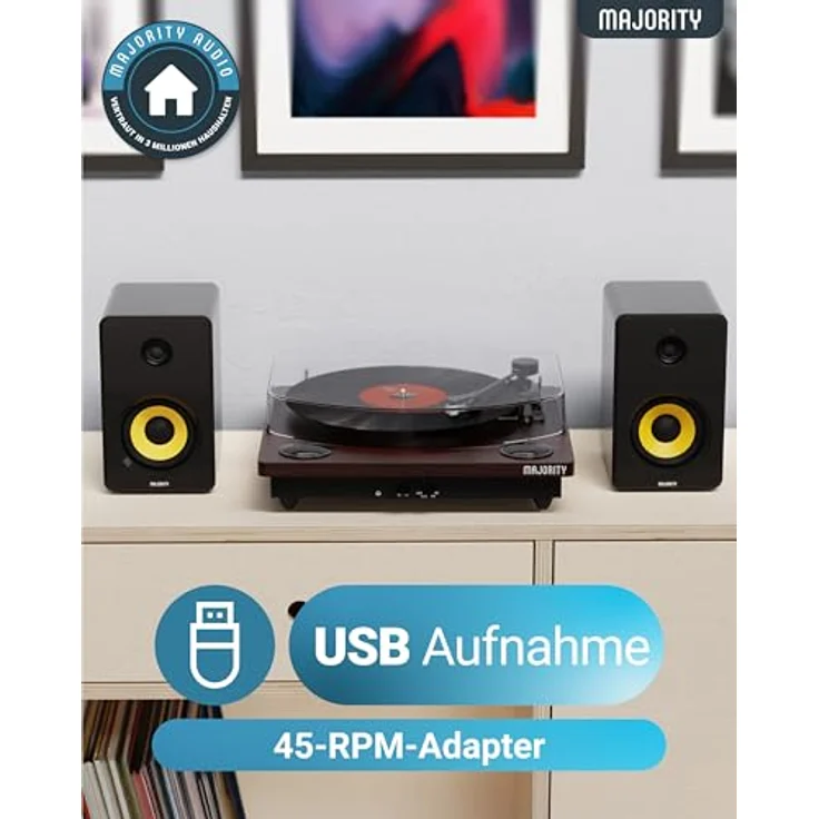 MAJORITY Moto Plattenspieler mit Bluetooth | Vinyl USB-Aufnahme | Retro Design | Slipmat, Schwarz – Bild 5