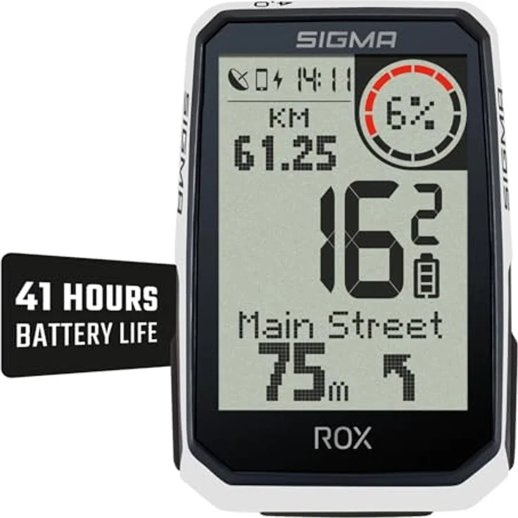 SIGMA ROX 4.0 Endurance White, GPS Fahrradcomputer mit 41h Akkulaufzeit, 30 Funktionen wie Re-Routing und Höhenmessung, E-Bike Kompatibilität, ANT+ und BLE, werkzeuglose Montage und USB-C – Bild 1