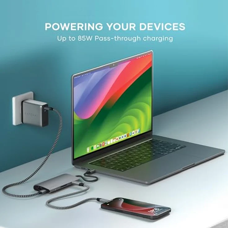 SATECHI USB C Hub Multiport Adapter V3, 8 in 1 USB-C Dongle mit 8K HDMI, 85W USB-C PD Charging, 4 USB-C Datenports, Ethernet, SD-Kartenleser für Mac, Windows – Space Grau – Bild 3