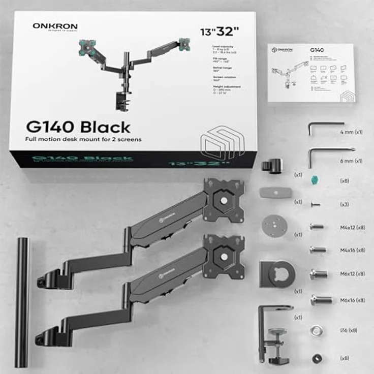 ONKRON G140-B Monitor-Halterung für 2 Monitore 13-32 Zoll, neigbar, schwenkbar, drehbar, Gasdruckfeder, VESA 75x75-100x100, Kabelmanagement, bis 8 kg pro Arm – Bild 9