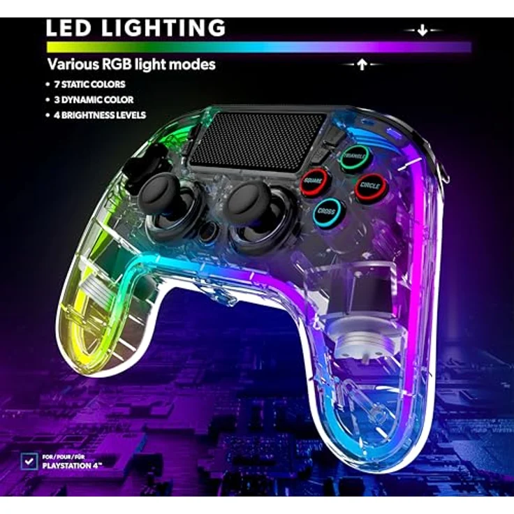 Snakebyte GAMEPAD RGB 4 - Transparenter Wireless Controller für PlayStation 4, einstellbare RGB-Beleuchtung, starker Akku, belegbare Zusatztasten – Bild 2