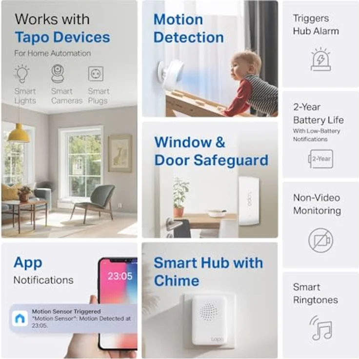 TP-Link Tapo Smart Sensor Starter Kit, Smart Home Hub mit freihändiger Bewegungserkennung, Tür- und Fenstersicherung, Weiß – Bild 3