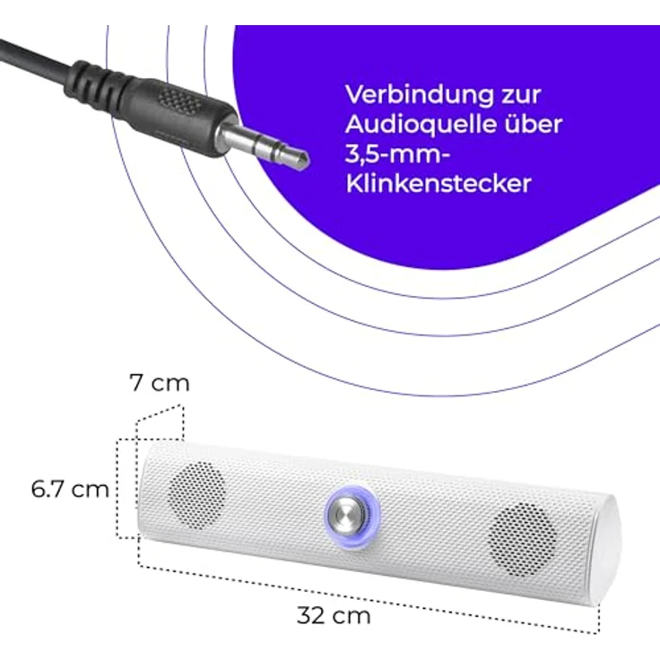 Defender Z11 PC Soundbar Lautsprecher – 2.0 Monitor Soundbar mit 6W RMS Stereo Sound, LED Lautstärkeregler, USB Powered, 3,5-mm-Klinkenstecker für PC (Weiß) – Bild 5