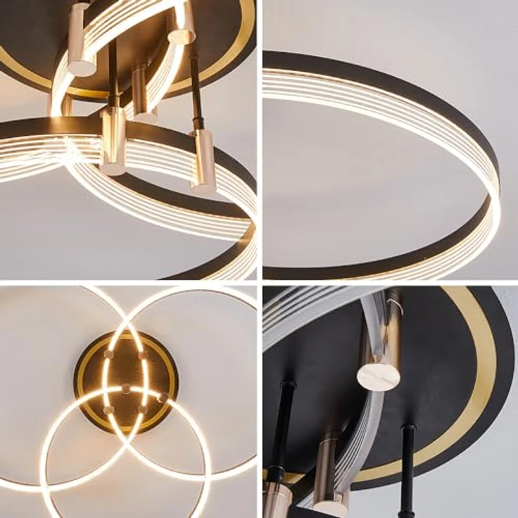Eurotondisplay LED Deckenleuchte mit Fernbedienung und Handy-App, Lichtfarbe und Helligkeit einstellbar, schwarz gold lackierter Alurahmen, sehr leicht – Bild 3