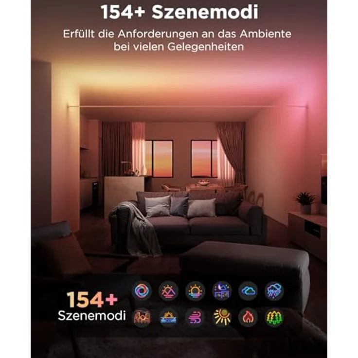 Govee LED Strip mit Skyline Kit, RGBWWIC Farbbeleuchtung, 4m, kompatibel mit Matter, Alexa und Google, individuelle Segmentsteuerung, 154+ Szenen, schwebende Wandmontage – Bild 5