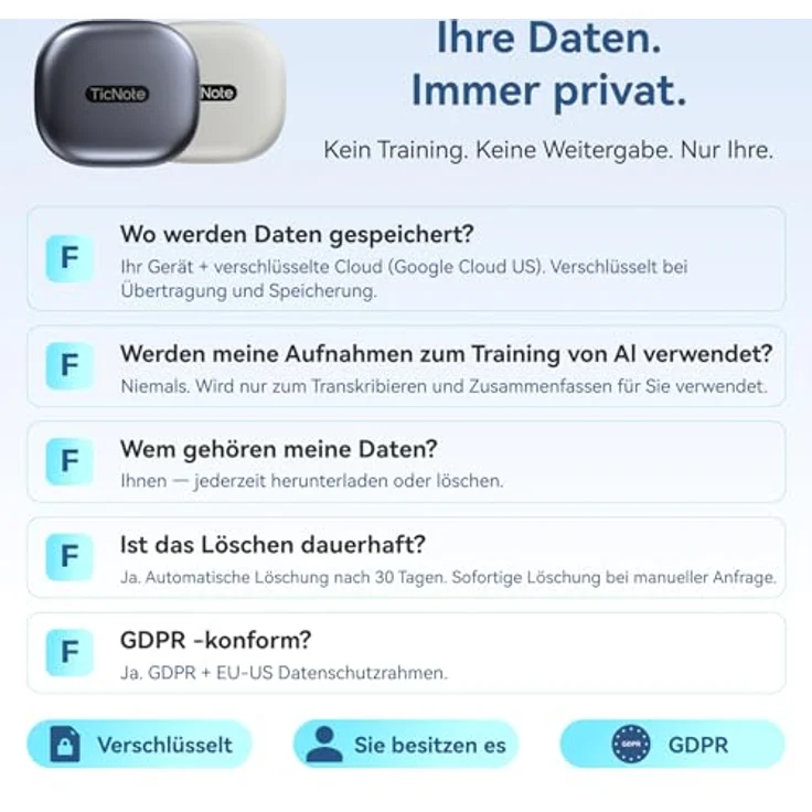 Mobvoi TicNote Pods, True Wireless Stereo (TWS) Kopfhörer mit 32 GB Speicher, AI Recording und ENC-Rauschunterdrückung, Blau – Bild 8