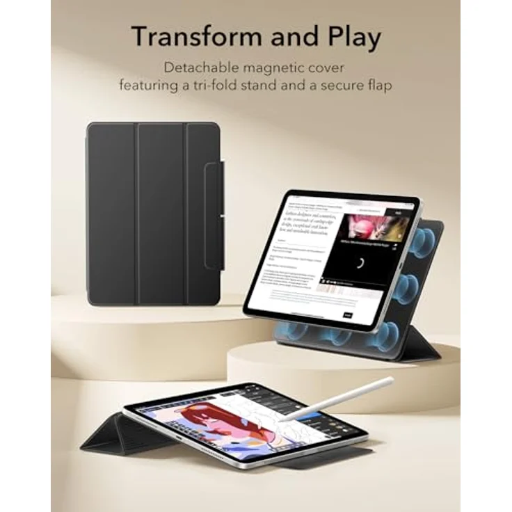 ESR Hülle für iPad Air 13 Zoll (M4/M3/M2, 2024-2026) und iPad Pro 12.9 (2020-2022), Magnetbefestigung, dünn, dreifach faltbar, unterstützt Pencil Pro/USB-C, schwarz – Bild 3