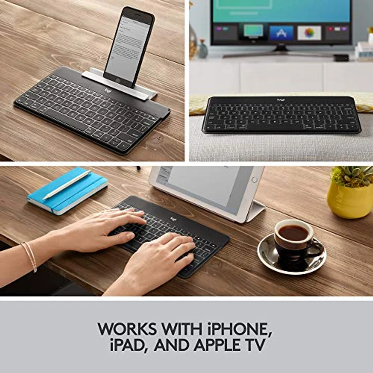 Logitech Keys-to-Go Kabellose Tablet-Tastatur, Bluetooth, iOS-Sondertasten, Ultraleicht & Geräuschlos, 3-Monate Akkulaufzeit, Fürs Tablet und Smartphone, Englisches QWERTY-Layout - schwarz – Bild 3