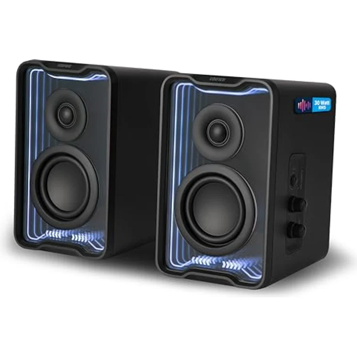 Edifier QR30 Aktiver Desktop-Lautsprecher mit Bluetooth V5.4, dynamische Lichteffekte – 30 Watt RMS – Schwarz – Bild 1