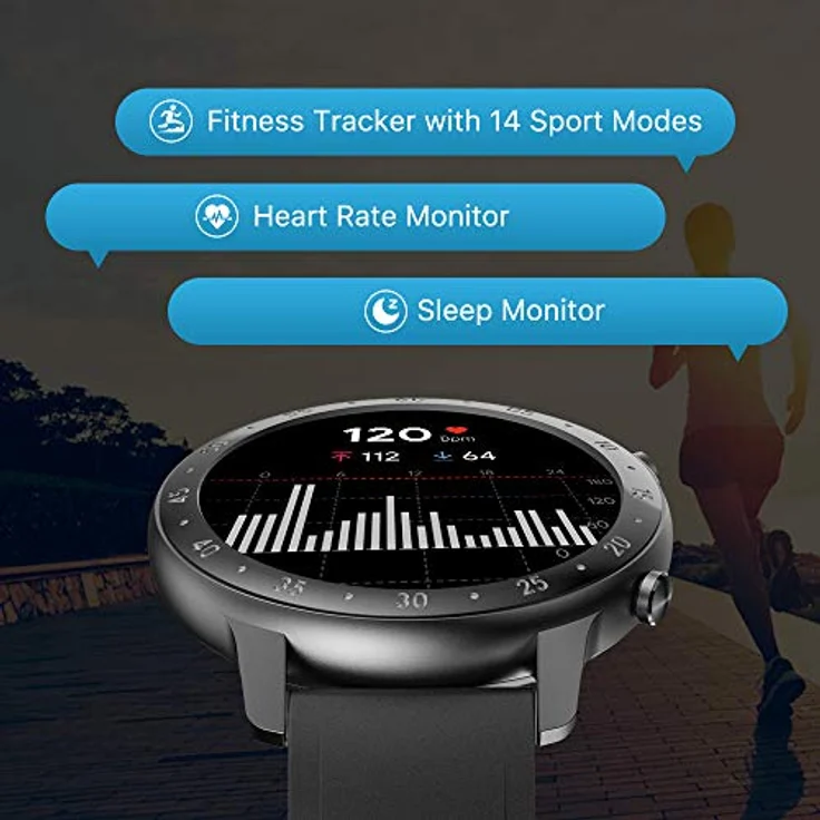 mobvoi TicWatch GTX Smartwatch, 24-Stunden-Herzfrequenzüberwachung, schwarz – Bild 4