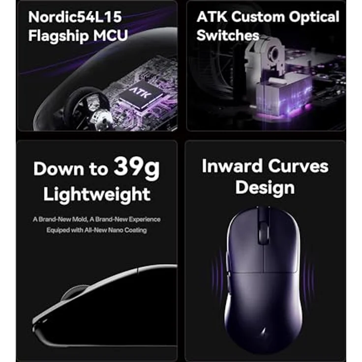 ATK Blazing Sky U2 V2 Gaming-Maus, kabellos mit PAW3950 Ultra Sensor, 8K Hz Polling Rate, leichtes Design - weiß – Bild 2