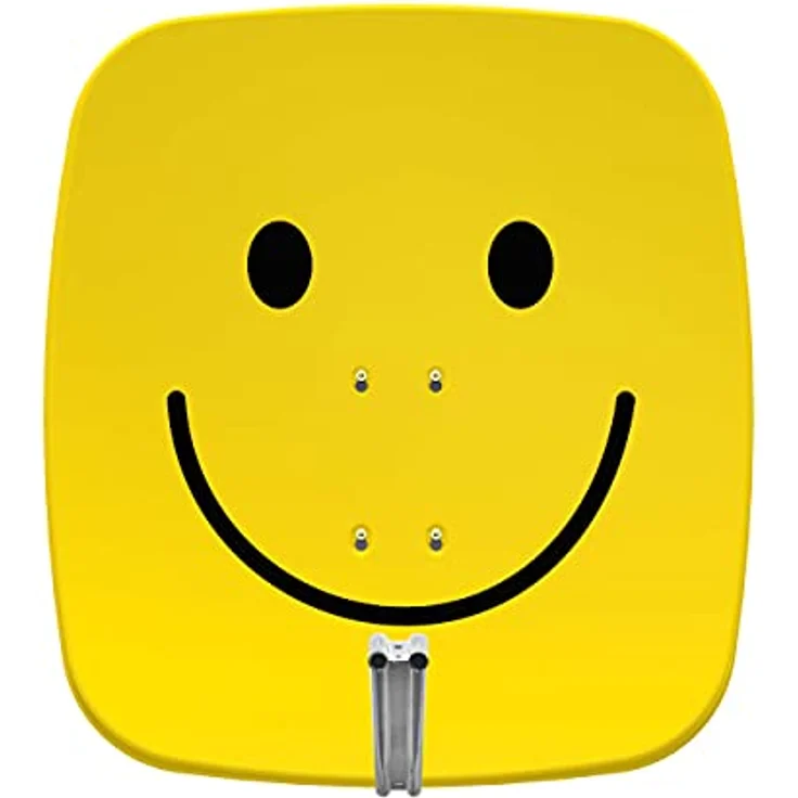 TechniSat SATMAN 65 PLUS - Satellitenschüssel (65 cm Sat Spiegel mit Masthalterung und UNYSAT Universal-Quattro-LNB im Wetterschutz-Gehäuse, gelb mit Smiley) – Bild 2
