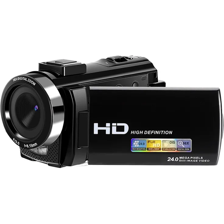INF Camcorder 1080P HD, 24MP mit 16-fachem Zoom und drehbarem 3-Zoll LCD-Bildschirm, schwarz