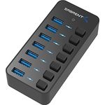 SABRENT USB Hub aktiv 3.2 gen1, mit netzteil 36W 7port, USB Adapter mehrfach Verlängerung, USB Verteiler, Powered USB hub, langes Kabel mit EIN/AUS-schaltern, für PS5, PC, Laptop, MacBook (HB-BUP7)