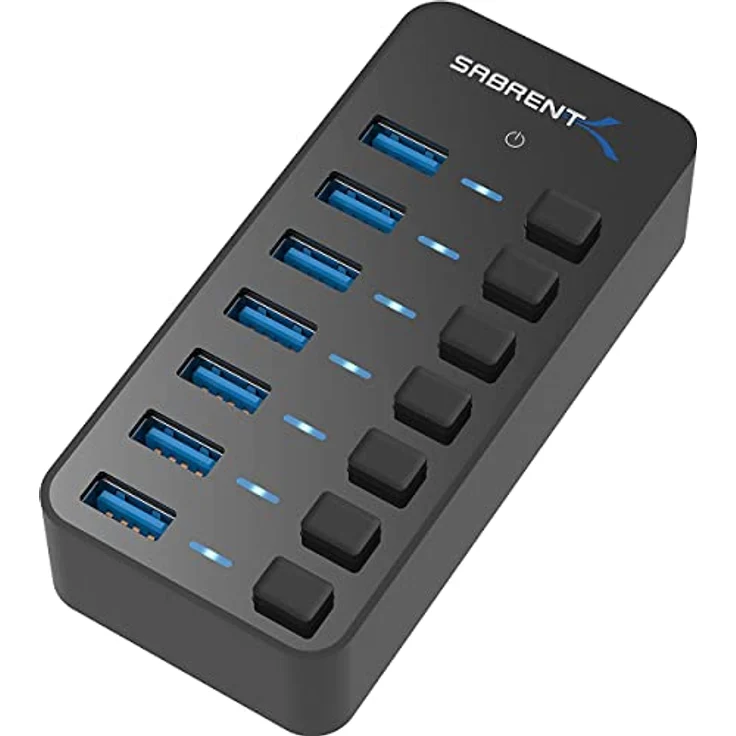 SABRENT USB Hub aktiv 3.2 gen1, mit netzteil 36W 7port, USB Adapter mehrfach Verlängerung, USB Verteiler, Powered USB hub, langes Kabel mit EIN/AUS-schaltern, für PS5, PC, Laptop, MacBook (HB-BUP7) – Bild 1