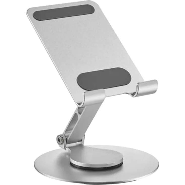 my wall Handy&Tablet Ständer – HT48L, Faltbare Aluminium Halterung, 360° drehbar, individuell einstellbar, für Geräte bis zu 10” (25,4 cm) - Silber