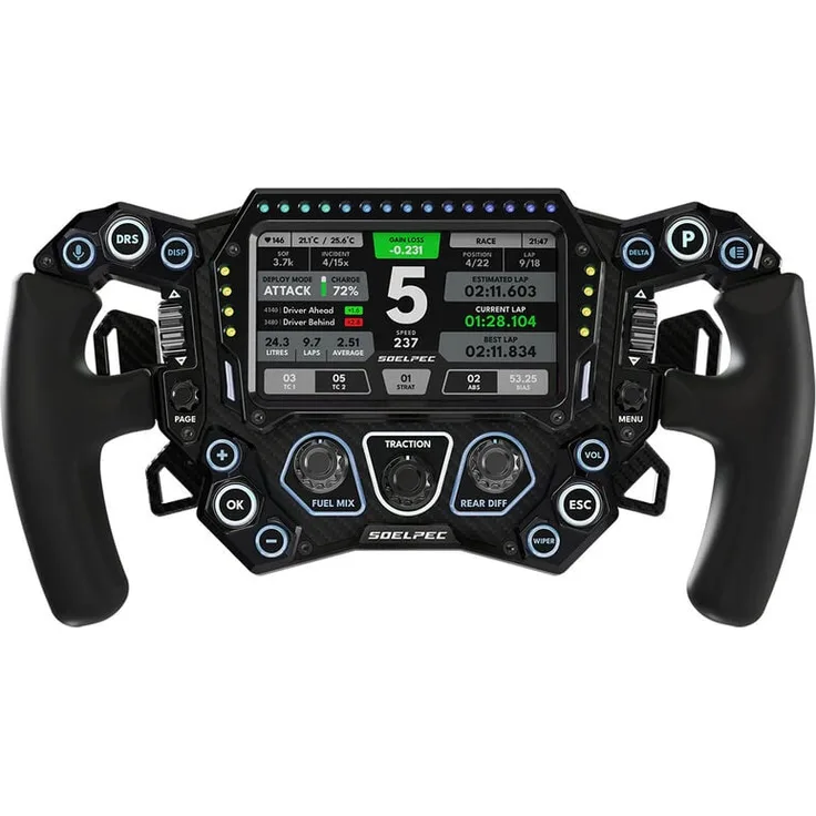 SOELPEC Spectra XR Lenkrad, Sim-Racing-Lenkrad mit 302mm Durchmesser, 5-Zoll Touchscreen, Aluminiumgehäuse und ergonomischen Silikongriffen, basalt