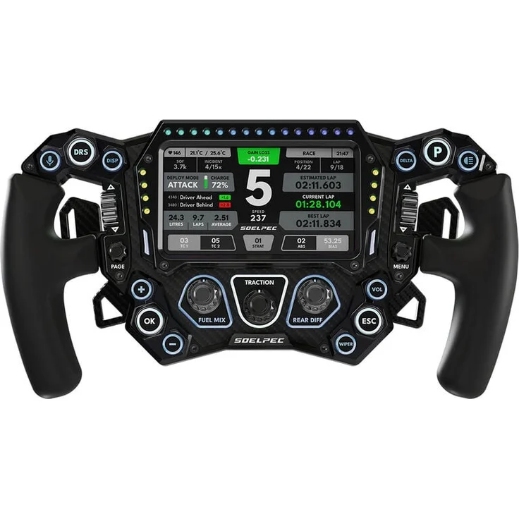 SOELPEC Spectra XR Lenkrad, Sim-Racing-Lenkrad mit 302mm Durchmesser, 5-Zoll Touchscreen, Aluminiumgehäuse und ergonomischen Silikongriffen, basalt
