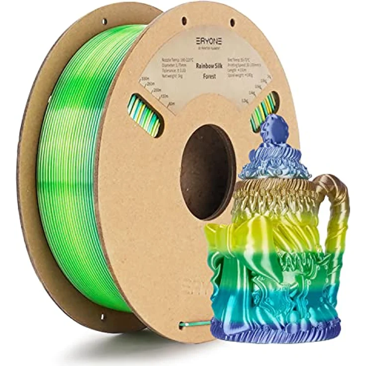 ERYONE Ultra Shiny Silk PLA Filament 1.75mm, Multicolor Rainbow Fast Color Gradient, 1kg Spule, hohe Druckqualität – Bild 1