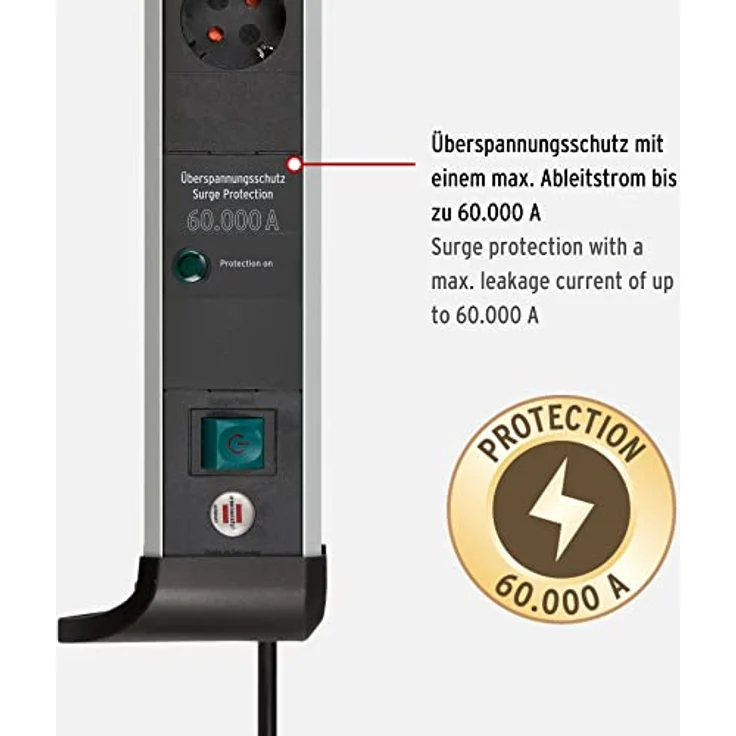 Brennenstuhl Alu-Office-Line Steckdosenleiste 4-Fach mit USB und Überspannungsschutz (Mehrfachsteckdose mit Schalter, 1,8m Kabel, 2-Fach USB 3,1 A, Made in Germany) – Bild 3